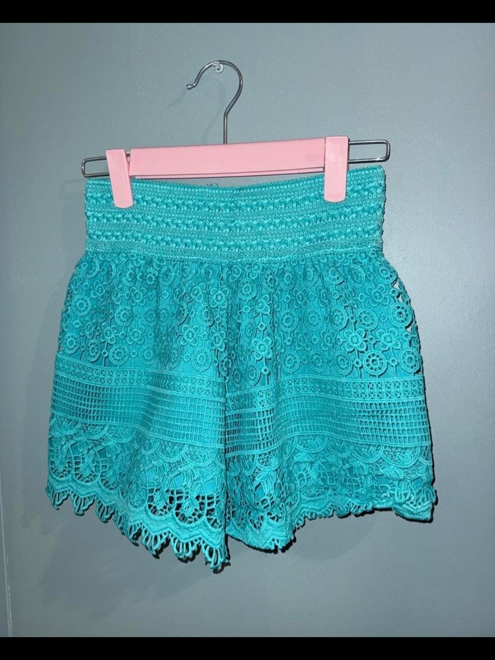 High-Waist Teal Crochet Lace Shorts